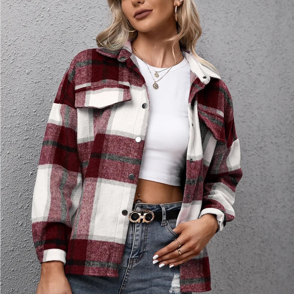 Plaid Long Sleeve Shirt Jacket - Picture 7 of 10